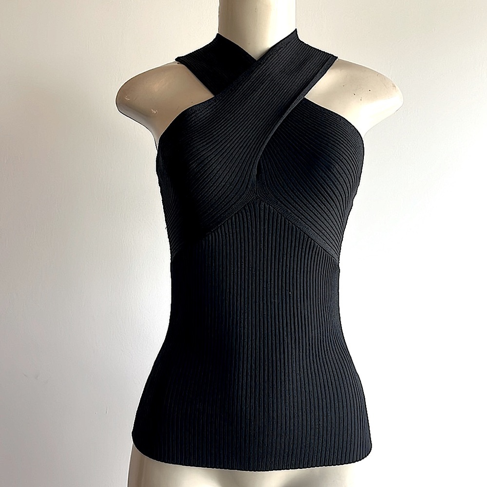 NWOT Deluc Joyce Cross Knit Top Black XS